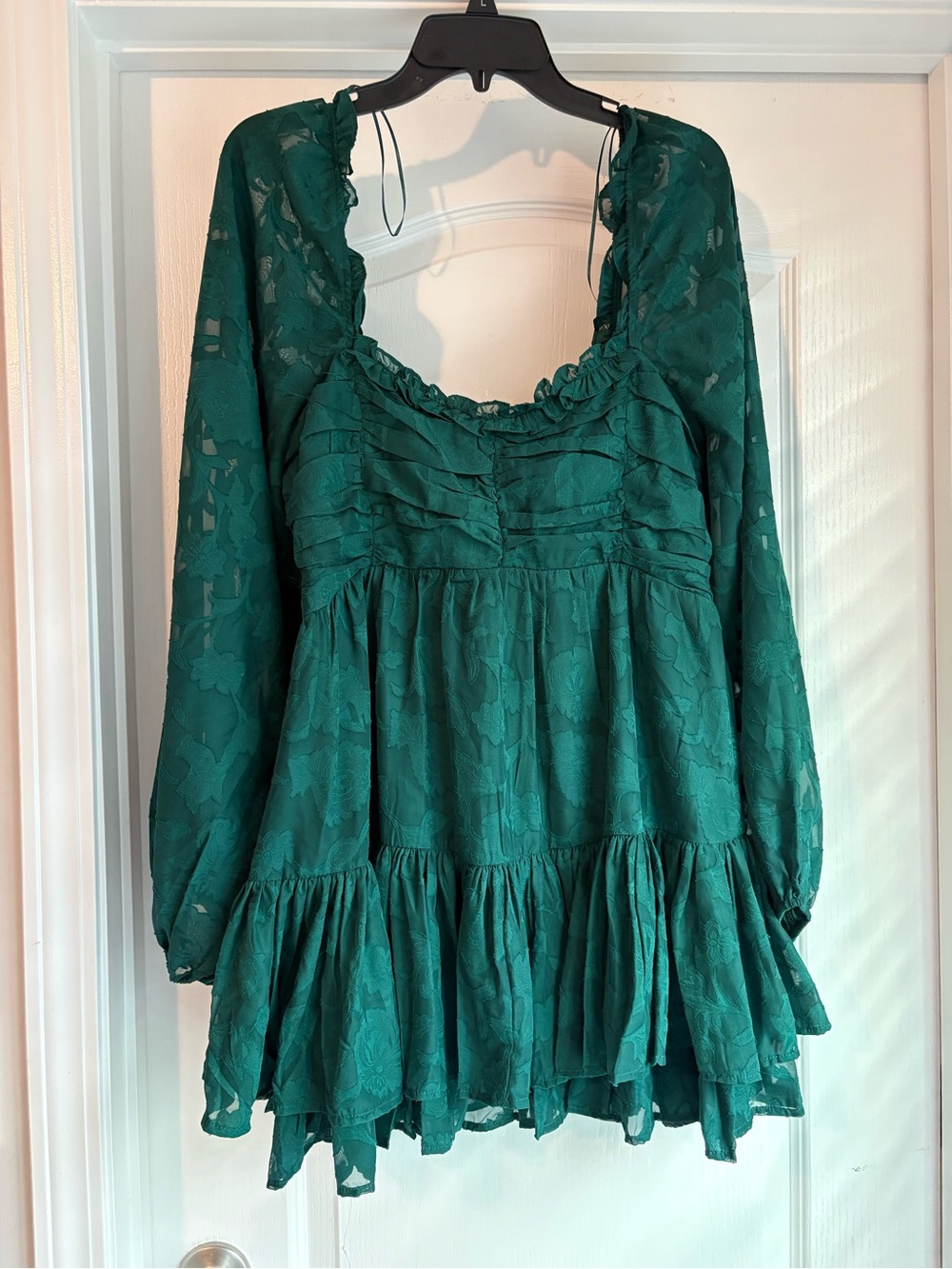 Altar'd State Emerald Green Lace Ruffle Mini Dress